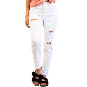 Cello ELEANOR DISTRESSED HIGH RISE SLIM‎ FIT STRAIGHT LEG JEANS WHITE WASH NWT